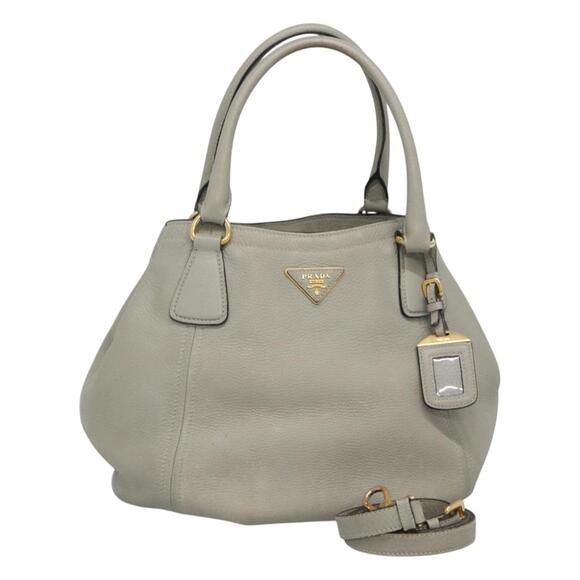 PRADA Hand Bag Leather Gray - Picture 1 of 13